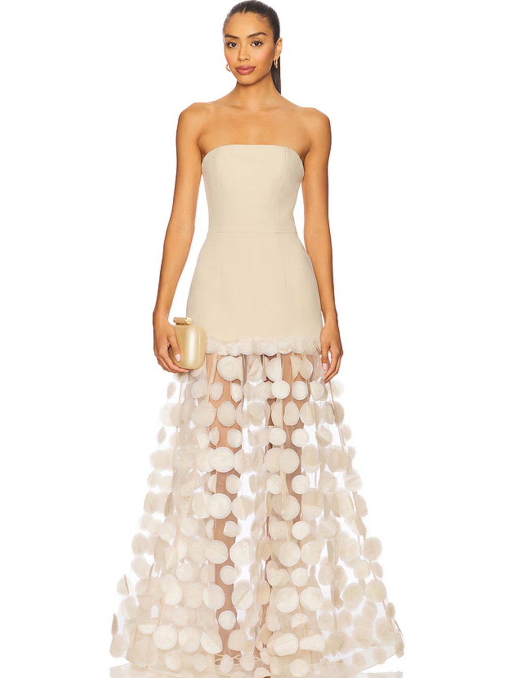 Bronx and Banco Harper Strapless Gown in Cream Appliqué Evening Gown